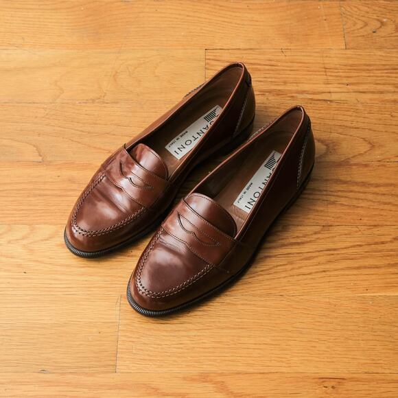 Santoni Shoes Mens 7 D Brown Leather Penny‎ Loafers Preppy Slip On Made in Italy - Picture 1 of 7